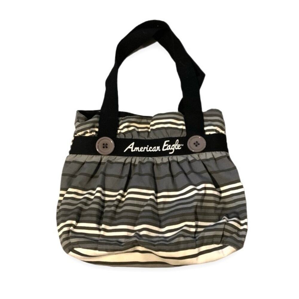 Y2K American Eagle Gray White Striped Preppy Tote Bag